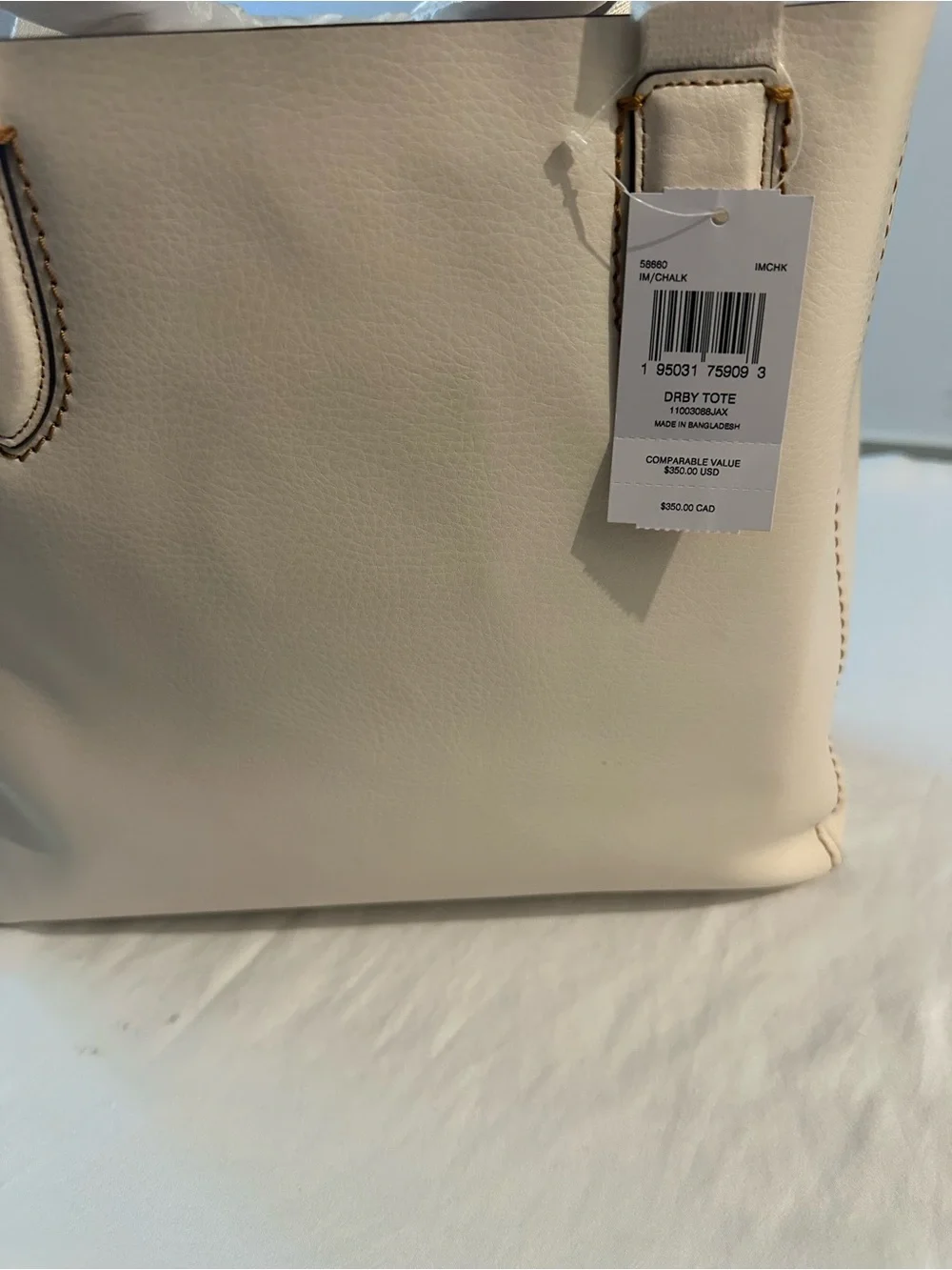 Coach Cream Leather Tote with Gold-Tone Charm - Picture 4 of 7